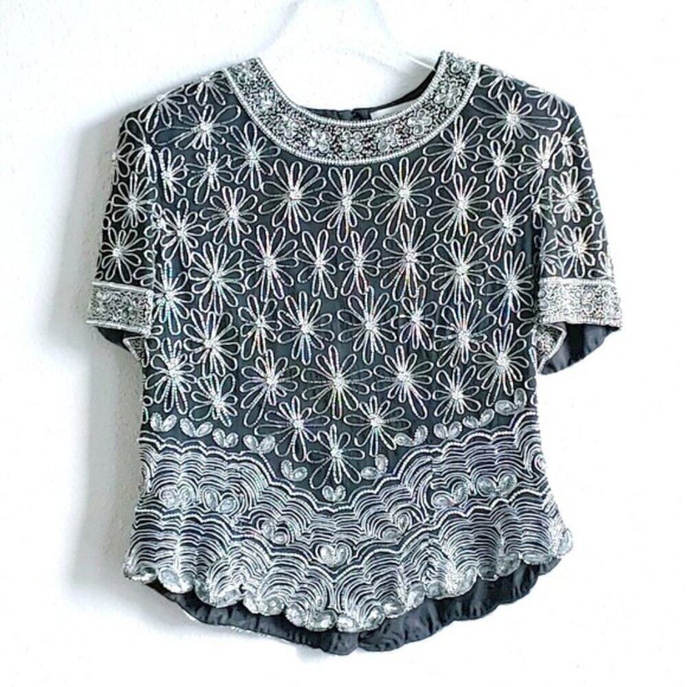 Vintage Papell Boutique Evening Top Beading Sz L